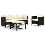 6 Piece Garden Lounge Set with Cushions Poly Rattan Black - Front View