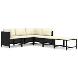 6 Piece Garden Lounge Set with Cushions Poly Rattan Black - Front View