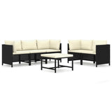 6 Piece Garden Lounge Set with Cushions Poly Rattan Black - Front View