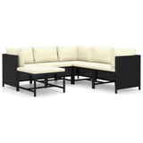 6 Piece Garden Lounge Set with Cushions Poly Rattan Black - Front View