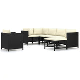 7 Piece Garden Lounge Set with Cushions Poly Rattan Black - Front View