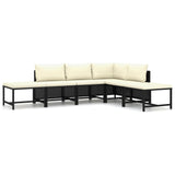 6 Piece Garden Lounge Set with Cushions Poly Rattan Black - Front View