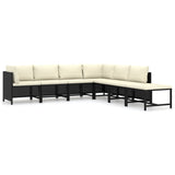 7 Piece Garden Lounge Set with Cushions Poly Rattan Black - Front View
