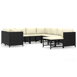 9 Piece Garden Lounge Set with Cushions Poly Rattan Black - Front View