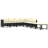 8 Piece Garden Lounge Set with Cushions Poly Rattan Black - Front View