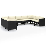 9 Piece Garden Lounge Set with Cushions Poly Rattan Black - Front View