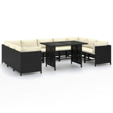 10 Piece Garden Lounge Set with Cushions Poly Rattan Black - Front View