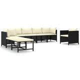 8 Piece Garden Lounge Set with Cushions Poly Rattan Black - Front View