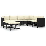 8 Piece Garden Lounge Set with Cushions Poly Rattan Black - Front View