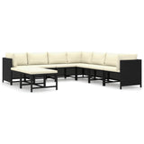 9 Piece Garden Lounge Set with Cushions Poly Rattan Black - Front View