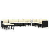 10 Piece Garden Lounge Set with Cushions Poly Rattan Black - Front View