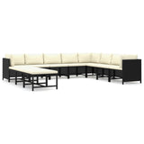 11 Piece Garden Lounge Set with Cushions Poly Rattan Black - Front View