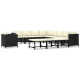 12 Piece Garden Lounge Set with Cushions Poly Rattan Black - Front View