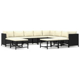 12 Piece Garden Lounge Set with Cushions Poly Rattan Black - Front View