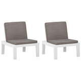 Garden Lounge Chairs with Cushions 2 pcs Plastic White - Front View