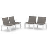 Garden Lounge Benches with Cushions 2 pcs Plastic White - Front View