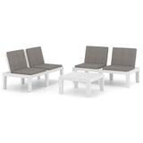 3 Piece Garden Lounge Set with Cushions Plastic White - Front View