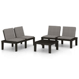3 Piece Garden Lounge Set with Cushions Plastic Grey - Front View