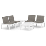 4 Piece Garden Lounge Set with Cushions Plastic White - Front View