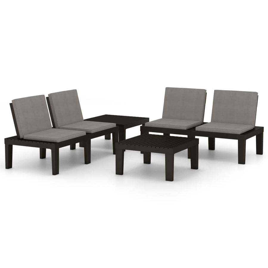 4 Piece Garden Lounge Set with Cushions Plastic Grey