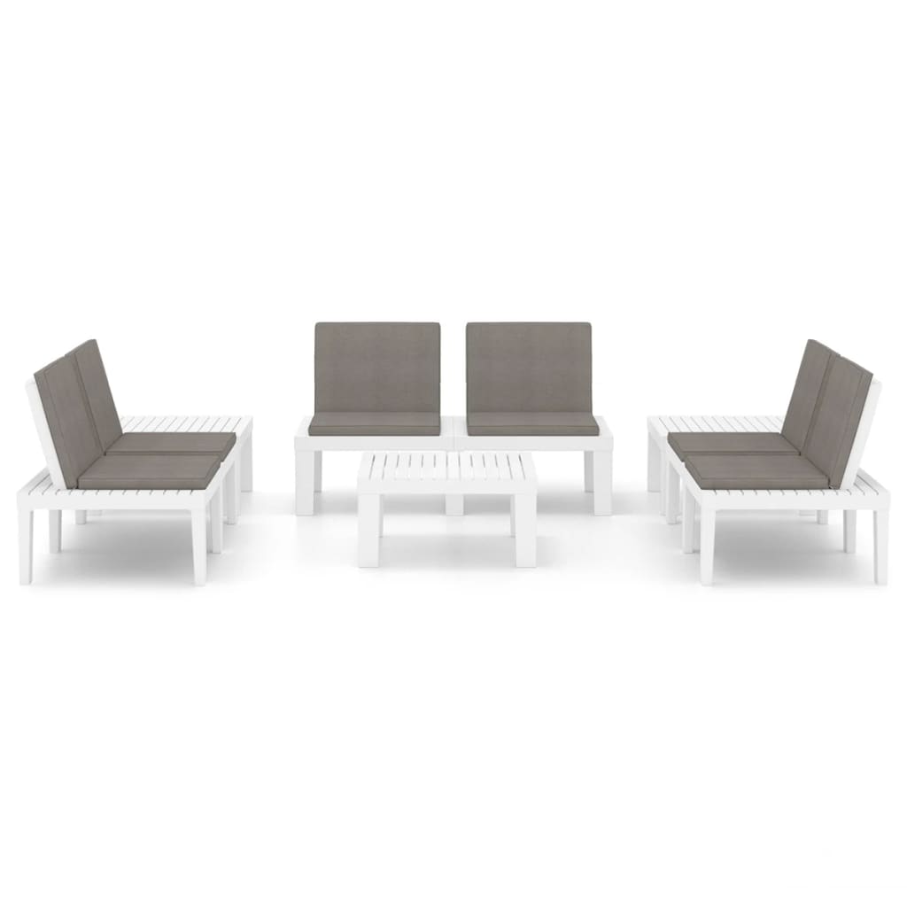 6 Piece Garden Lounge Set with Cushions Plastic White