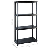 Storage Shelf 4-Tier Black 122x30.5x130 cm Plastic - Close-Up Angle