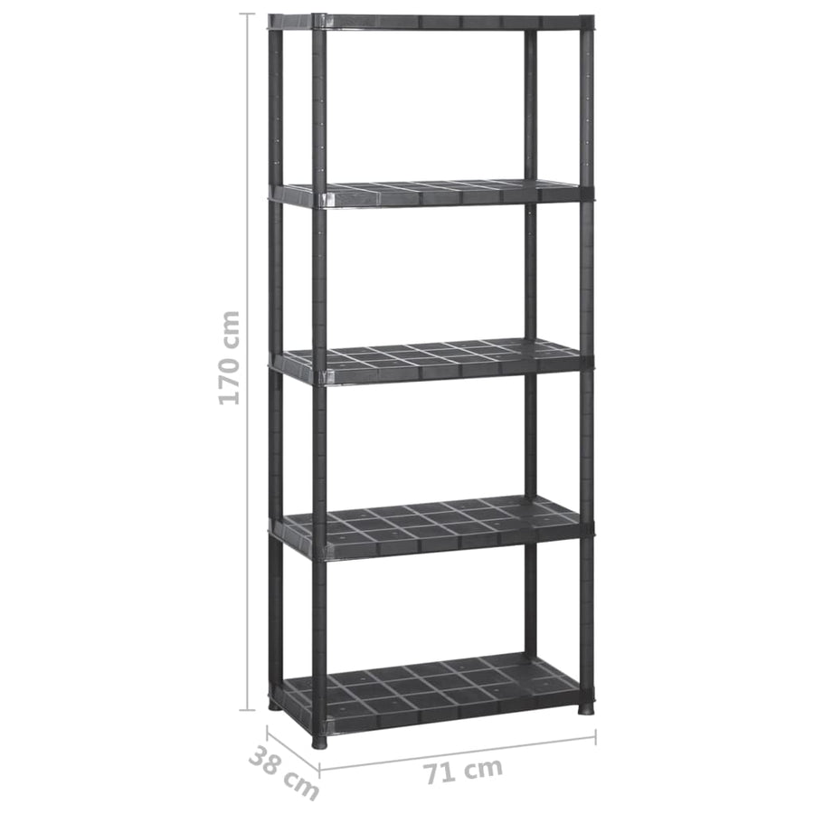 3099852 vidaXL Storage Shelf 5-Tier Black 142x38x170 cm Plastic