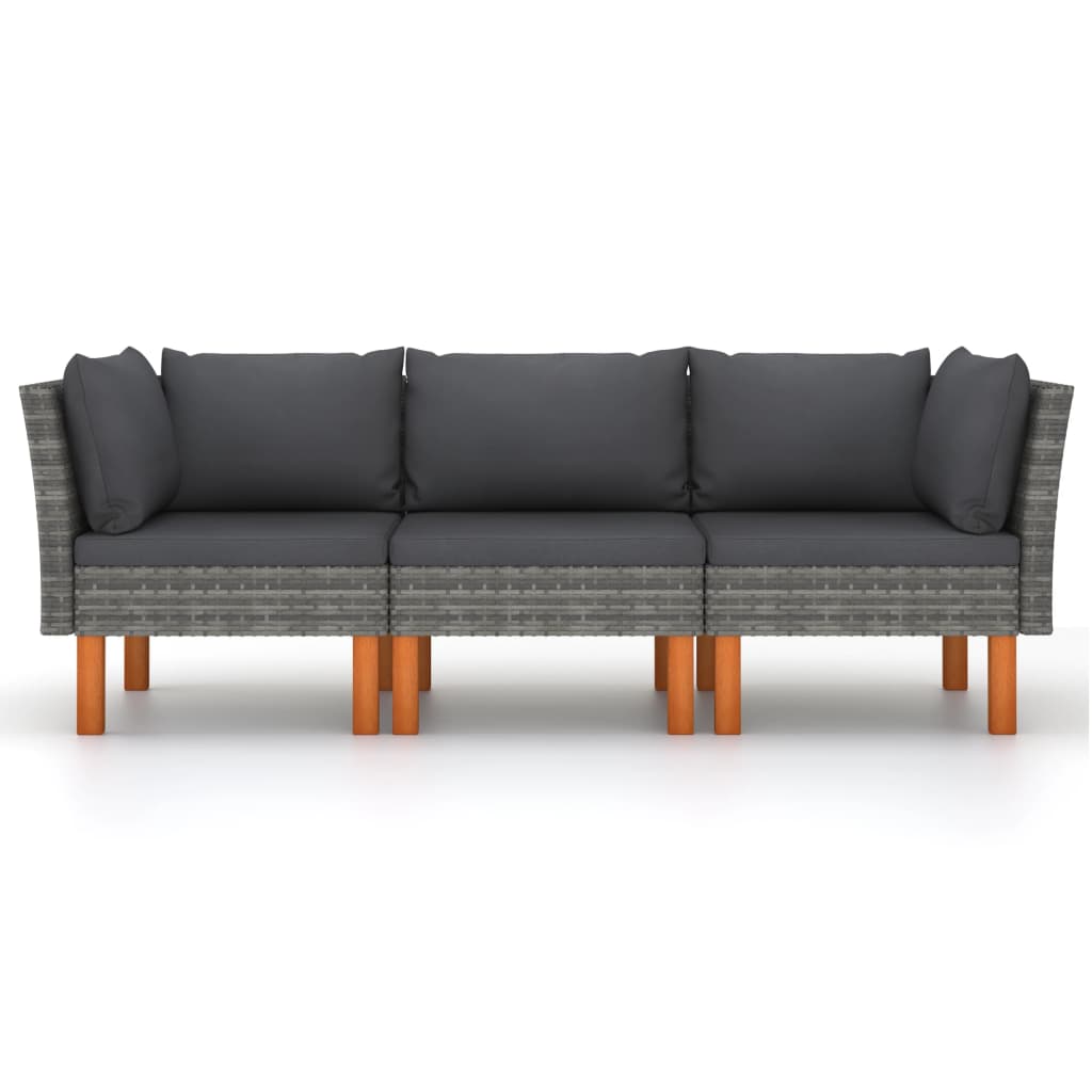 3-Seater Garden Sofa with Cushions Grey Poly Rattan