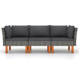 3-Seater Garden Sofa with Cushions Grey Poly Rattan