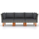3-Seater Garden Sofa with Cushions Grey Poly Rattan - Side View