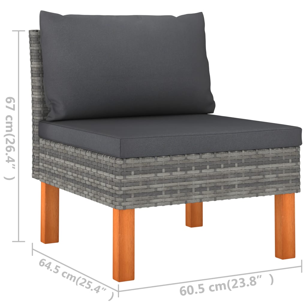 3-Seater Garden Sofa with Cushions Grey Poly Rattan