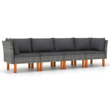 4-Seater Garden Sofa with Cushions Grey Poly Rattan - Front View