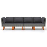 4-Seater Garden Sofa with Cushions Grey Poly Rattan - Side View