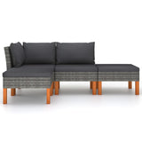 4 Piece Garden Lounge Set with Cushions Poly Rattan Grey - Side View