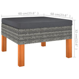 4 Piece Garden Lounge Set with Cushions Poly Rattan Grey - Low Angle