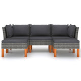 5 Piece Garden Lounge Set with Cushions Poly Rattan Grey