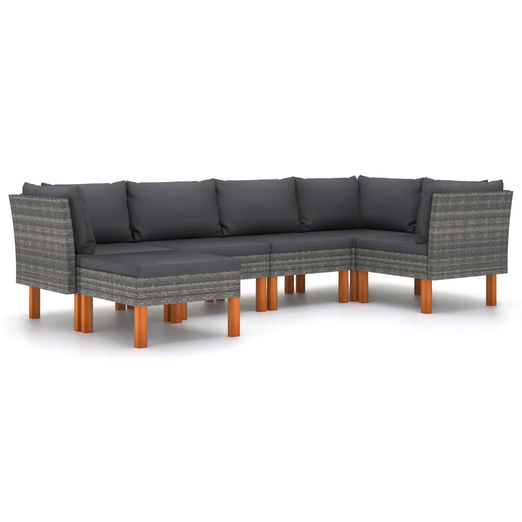6 Piece Garden Lounge Set with Cushions Poly Rattan Grey