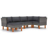 6 Piece Garden Lounge Set with Cushions Poly Rattan Grey - Front View