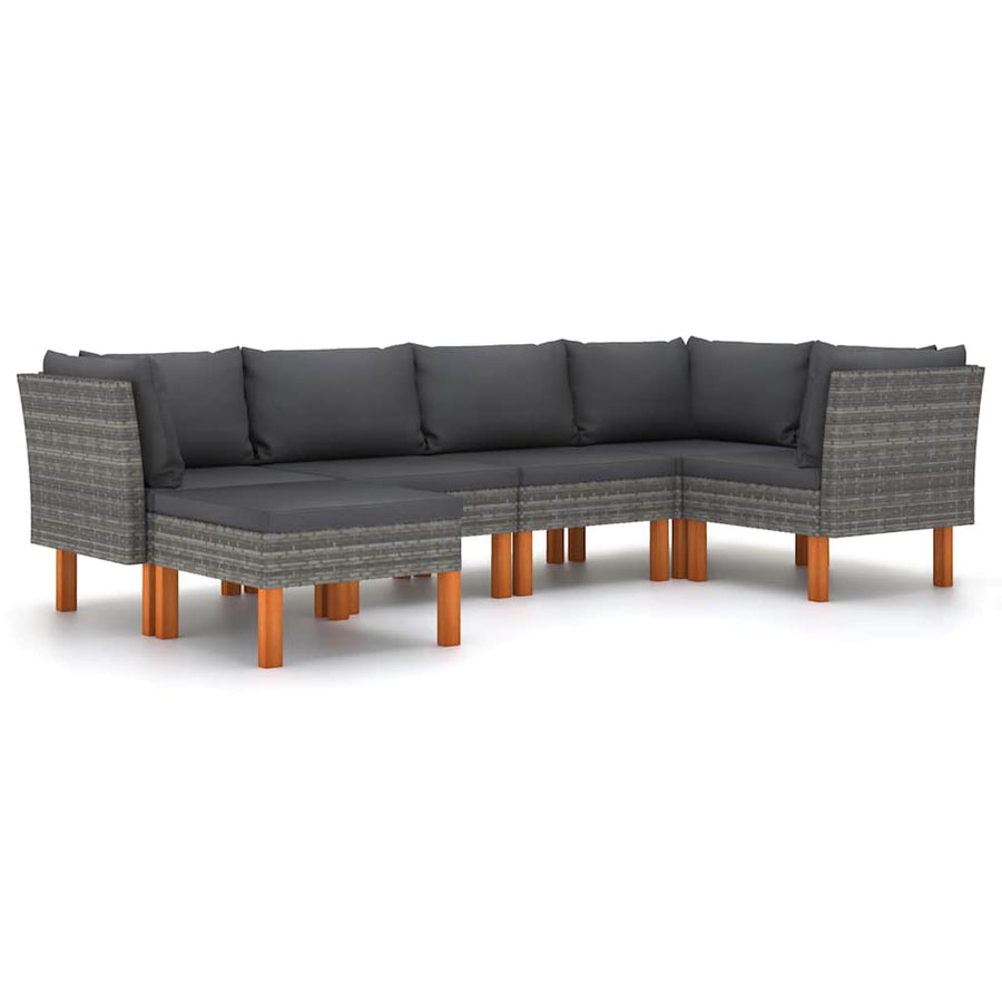 6 Piece Garden Lounge Set with Cushions Poly Rattan Grey