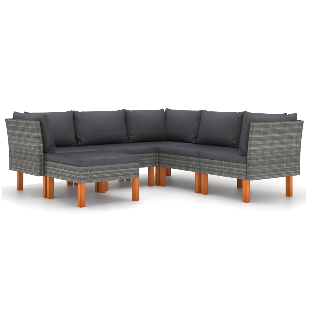 6 Piece Garden Lounge Set with Cushions Poly Rattan Grey