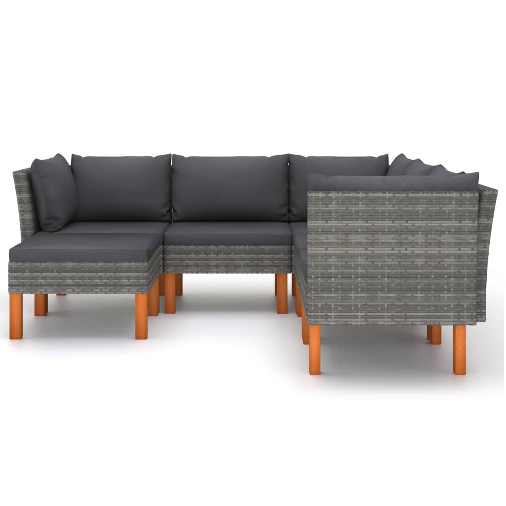 6 Piece Garden Lounge Set with Cushions Poly Rattan Grey
