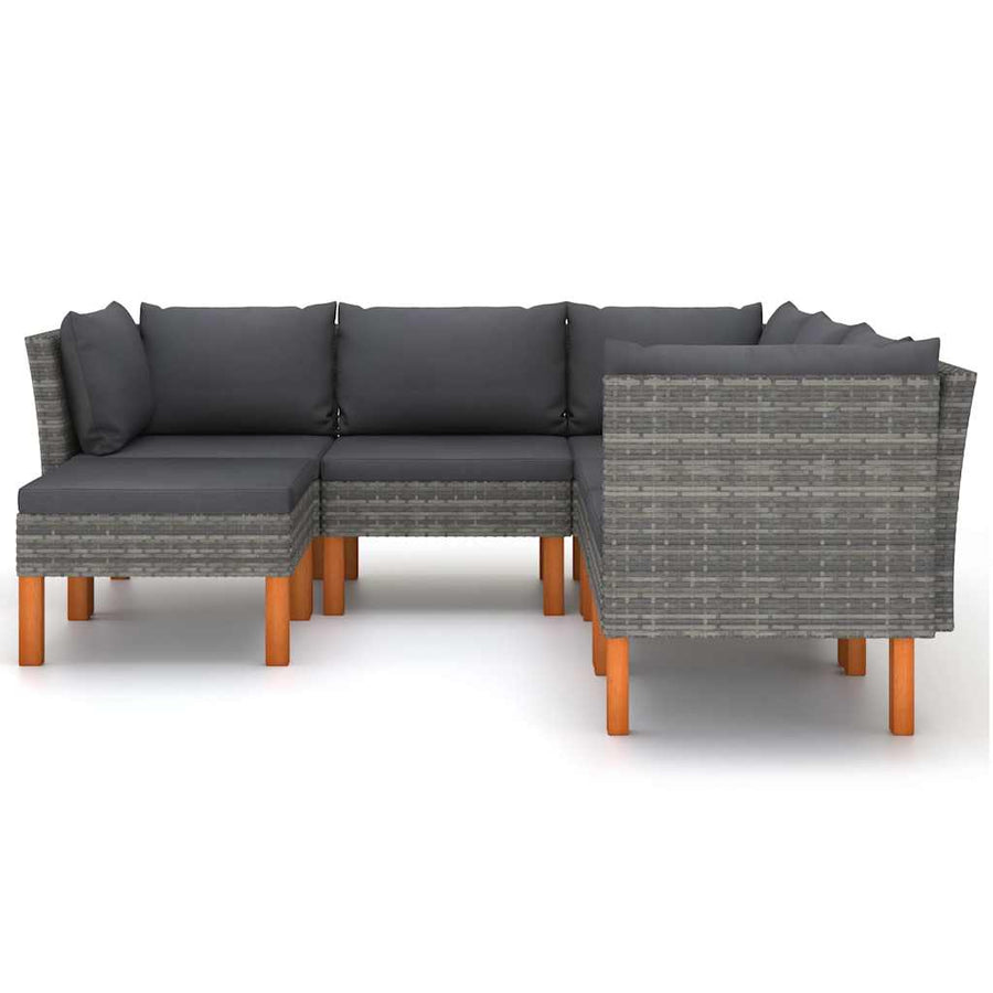 6 Piece Garden Lounge Set with Cushions Poly Rattan Grey