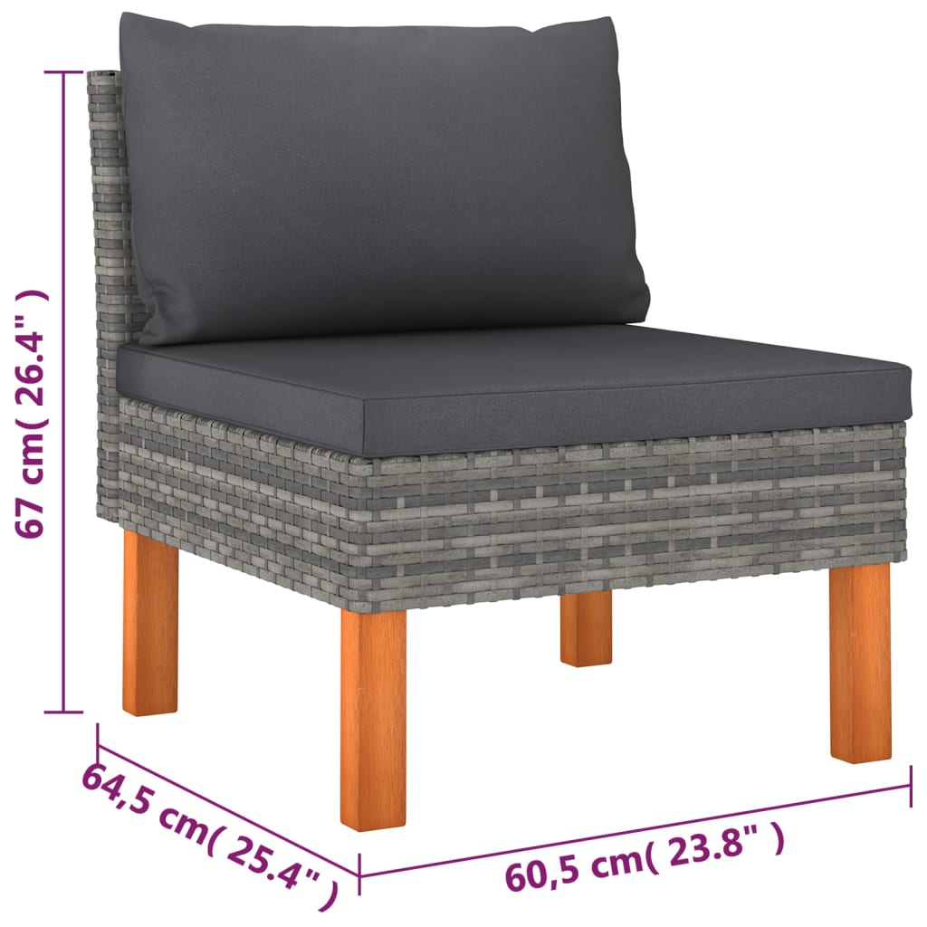 6 Piece Garden Lounge Set with Cushions Poly Rattan Grey