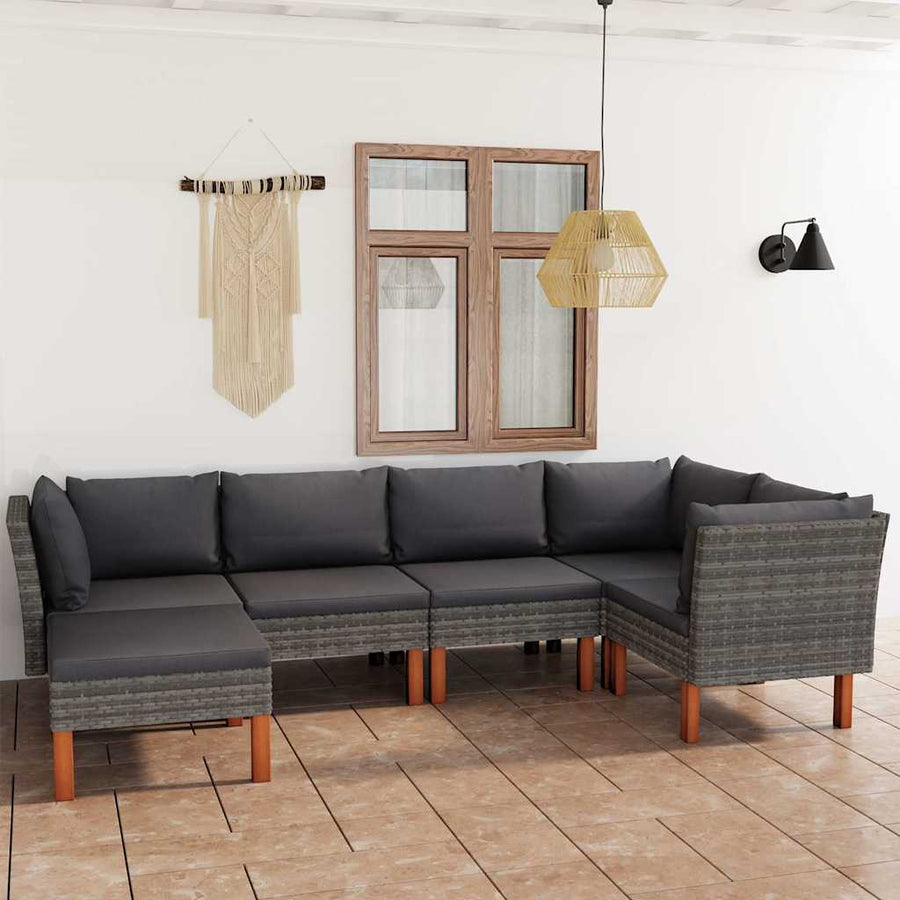 6 Piece Garden Lounge Set with Cushions Poly Rattan Grey