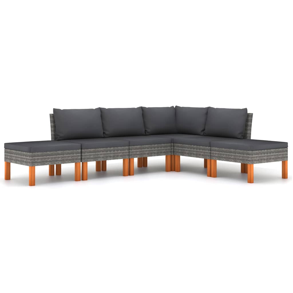 6 Piece Garden Lounge Set with Cushions Poly Rattan Grey