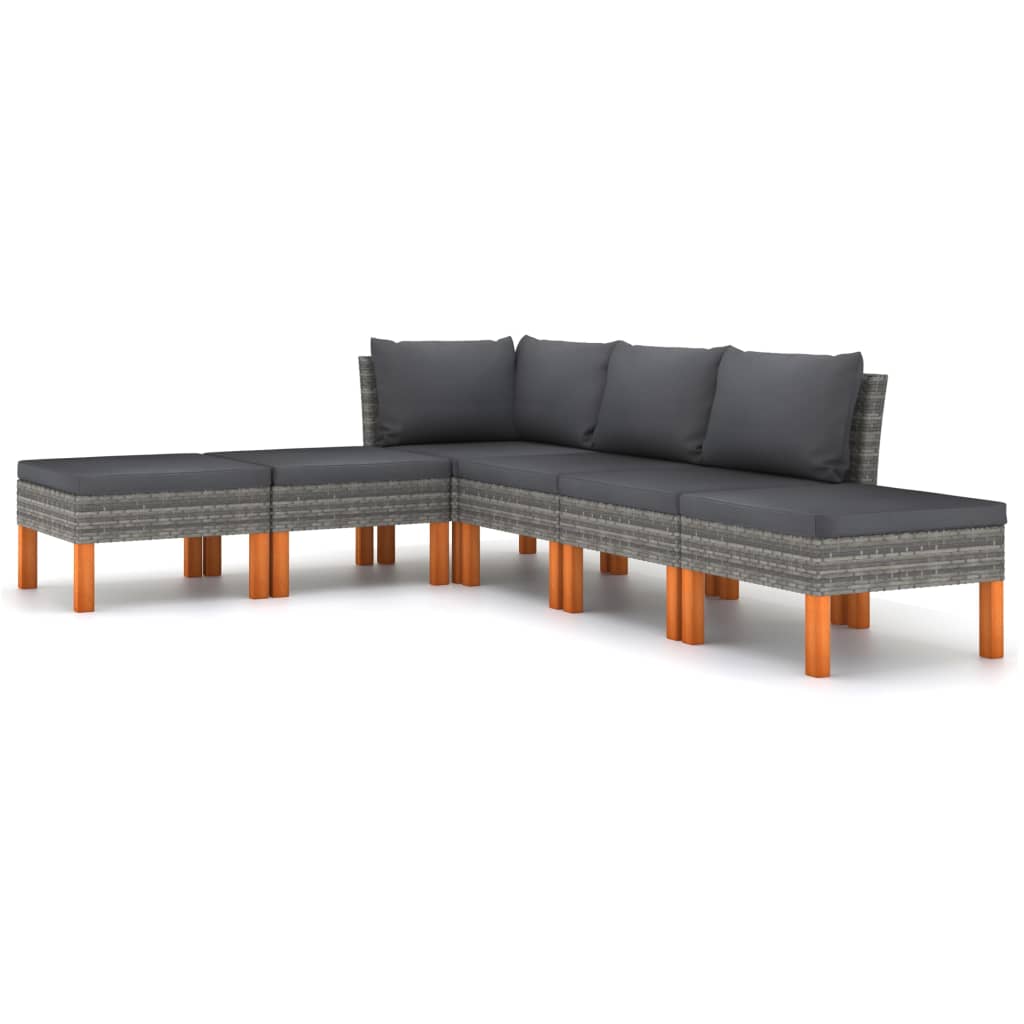 6 Piece Garden Lounge Set with Cushions Poly Rattan Grey