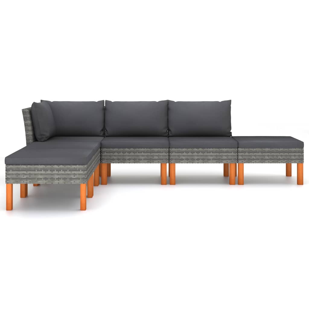 6 Piece Garden Lounge Set with Cushions Poly Rattan Grey