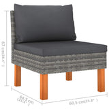 6 Piece Garden Lounge Set with Cushions Poly Rattan Grey - Close-Up Angle