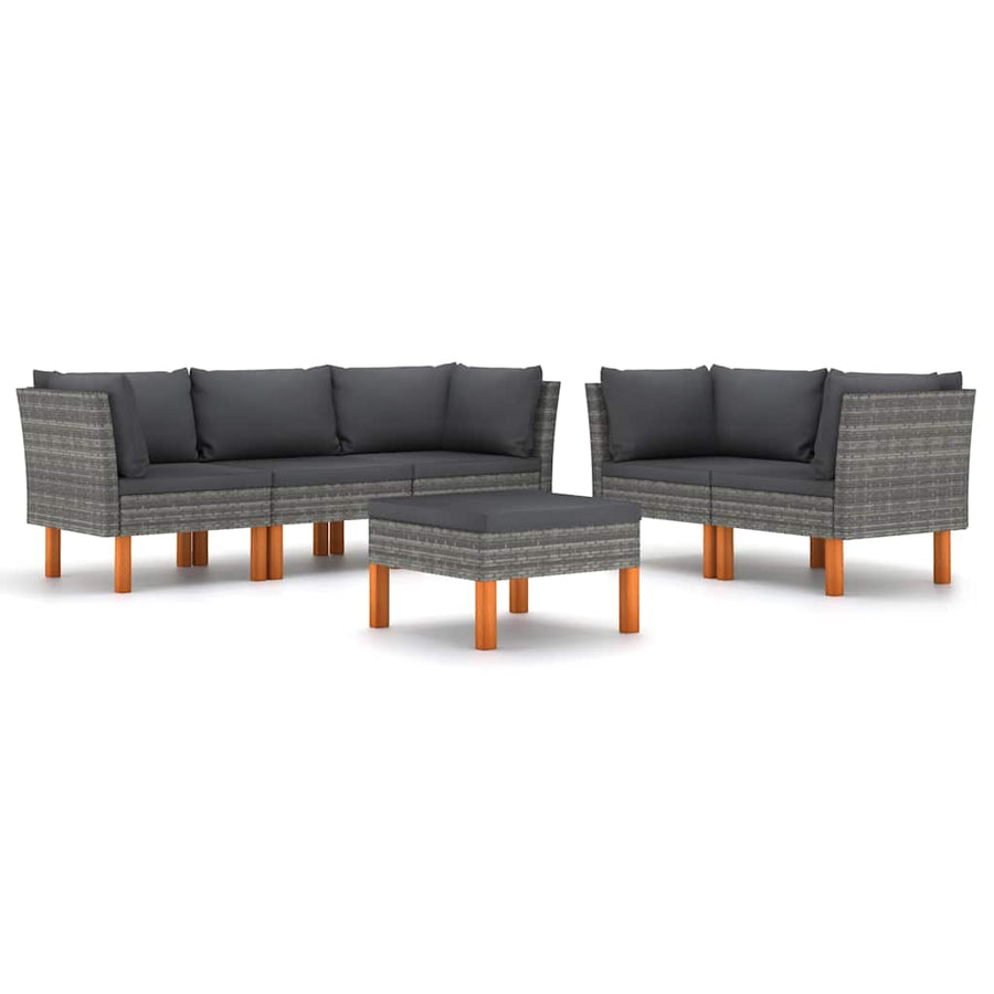 6 Piece Garden Lounge Set with Cushions Poly Rattan Grey