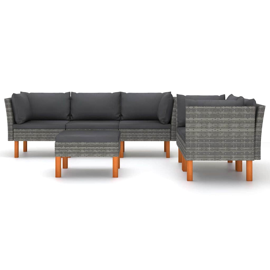 6 Piece Garden Lounge Set with Cushions Poly Rattan Grey